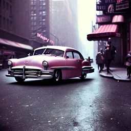 Picture 1950's street life New York, blurred, abstractism, colours, strong texture, 3d