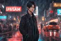 Wednesday Adam in 8k realistic anime drawing style, Adam family them, neon effect, close picture, rain, highly detailed, high details, detailed portrait, masterpiece,ultra detailed, ultra quality