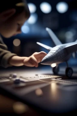 the ultimate expert on paper airplanes testing his planes, zeiss prime lens, bokeh like f/0.8, tilt-shift lens 8k, high detail, smooth render, down-light, unreal engine, prize winning