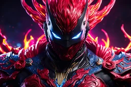 Carnage oni in 8k one punch man artstyle, ronin costum, galaxy mask, cover face, dynamic pose, oshare kei, hurufiyya, rtx , neon lights, intricate details, highly detailed, high details, detailed portrait, masterpiece,ultra detailed, ultra quality