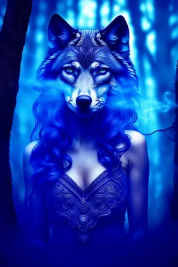 double exposure stunning mystic woman-wolf hybrid portait, forest, moon, smoke, ultra-high detailed, deep dark colors, dark fantasy, intricate detail, cinematic, masterpiece, sharp focus, dark ethereal fantasy, hyperdetailed, atmospheric , dark surreal fantasy