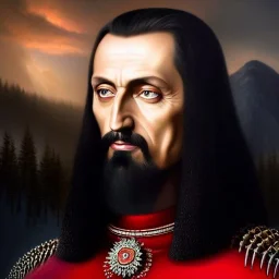 Ultra detailed fullbody Portrait in oil on canvas of Vlad the Impaler with armor,helmet,extremely detailed digital painting,ultrarealistic skin,intense stare, extremely detailed face, crystal clear eyes, mystical colors ,perfectly centered image, perfect composition, rim light, beautiful lighting,masterpiece ,8k, stunning scene, raytracing, anatomically correct, in the style of Simon Bisley and Ohrai Noriyoshi and robert e howard and Steve Jung and Wizyakuza and uncannyknack.