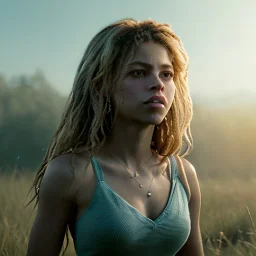 Shakira, 40 years old, artist, Realistic image, waist up portrait. perfect eyes, glow, circle iris. concept art, smooth, unreal engine 5, god lights, ray tracing, RTX, lumen lighting, ultra detail, volumetric lighting, 3d, finely drawn, high definition, 4k.