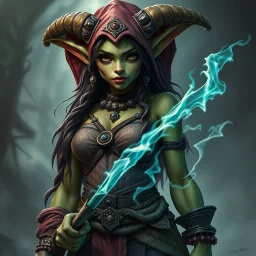 a pretty goblin shaman woman