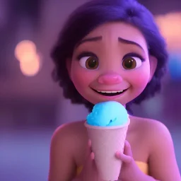 cute, smileing girl eating ice cream, Pixar, disney, cinema lighting, gaming, 8k, magic, love --q 1 --v 4