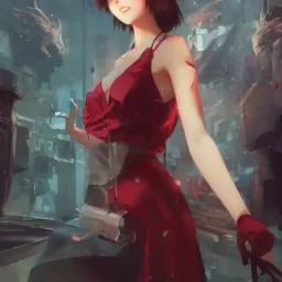 Insane pretty young woman short red dressed. by wlop, ilya kuvshinov, krenz cushart, greg rutkowski, pixiv, sarah j. maas book cover style magician at the end of a corridor, smooth, sharp focus, d & d style, artstation, 4 k, hdr