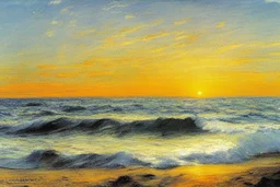 Amazing sunset, sea waves, sand, max liebermann painting