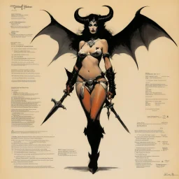 ConceptSheet: succubus cleric with AD&D statistics [by frank frazetta]