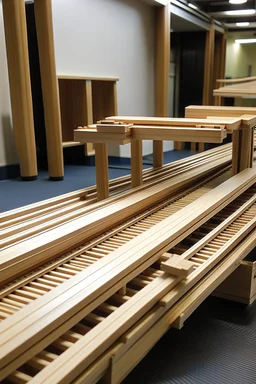 A one-passenger monorail track, made from plywood and 2x4 lumber.