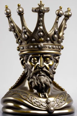 naked king (shoulders above) with crown that covers his whole face (from back, three-quarter-view)