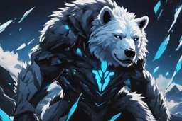 white bear in 8k solo leveling shadow artstyle, symbiote them, blue ice and thunder, neon effect, blue thunder, full body, apocalypse, intricate details, highly detailed, high details, detailed portrait, masterpiece,ultra detailed, ultra quality