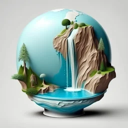 realistic globe with waterfall