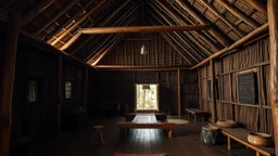 Inside a Sarawak tribal longhouse, award-winning photograph, beautiful composition, exquisite detail and illumination