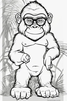 Outline art for cute coloring pages with gorilla with glasses, full body, white background, sketch style, only use outline, clean line art, no shadows and clear and well outlined.