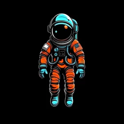 floating cartoon astronaut from the future, on solid black background