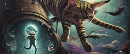 Portrait of a cat by Van Gogha high definition IMAGE detailing the creatures found on other worlds, retrofuturistic, phototrealism, Macabre Rapture End of days Revelation scene, isanely detailed matte oil painting, sinner apotheosis,diagonal composition, unbalanced, abstract surreal horror, eerie, scary warm a colorful splash of steampunk bubbles , amazing splashscreen artwork, photoshop water art, liquid painting, swirling paint colors, ink splash, physics splashes of colors, colorful sw