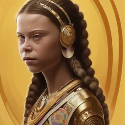  Greta Thunberg portrait mystic indian woman , cute, beautiful, long hair, head and shoulders portrait, cinematic, 8k, resolution concept art portrait by Greg Rutkowski, Artgerm, WLOP, Alphonse Mucha dynamic lighting hyperdetailed intricately detailed