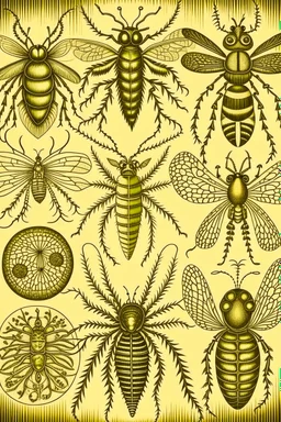 vintage, gothic, steampunk drawings of insects, sepia toned