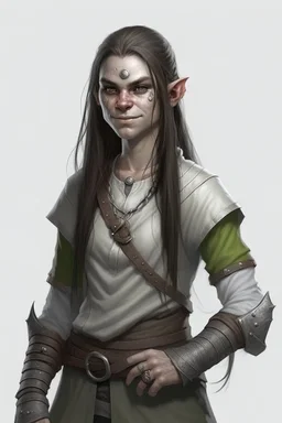 teen woman half orc with gray clothing