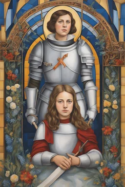 Portrait Art **Featured Art:** Community Mural: Collaborate with the community to create a mural celebrating Joan of Arc's legacy. Invite people of all backgrounds to contribute their own interpretations of her story and its relevance to contemporary issues of civil and labor rights. The mural could serve as a symbol of unity and collective action. **Appearance:** portrait of Joan of Arc (a patron saint of France, honored as a defender of the French nation for her role in the siege of Orléans an