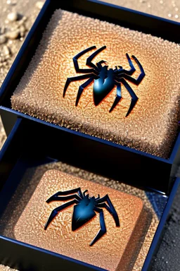 Spiderman's close up footprint lodged within sand in a neat, square display glass box, "spiderman" engraved on small metal plate outside of the box, realistic and highly detailed, 8k