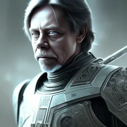 Mark Hamill, armour, intricate details, full body portrait, keep head in frame, slight smile, black Japanese motif, concept art, highly detailed, digital painting, concept art, sharp focus, illustration, art by Yoji Shinkawa, WLOP and greg rutkowski and alphonse mucha and artgerm and yanjun Chen and Junji ito and Makoto Shinkai, HDR, octane render