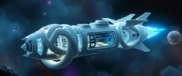 celtic knot hollow tube transparent core ornate indented space ship, shiny bright mega ship flourescent white blue like bubble gum with a few big windows and decks, interdimensional twister, rock against colored spaced fog, space interior. split tail, winged serpent