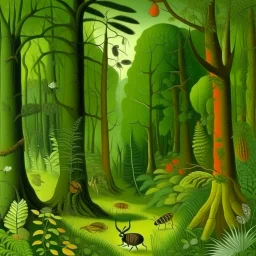 A green forest with insects painted by Edward Hicks