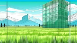 LARGE GLASS BUILDINGS IN A NATURAL ENVIRONMENT, Steppe, Dolomite, Vector field, 2D, Spring