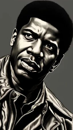 hand drawn black and white scratchboard portrait of denzel washington