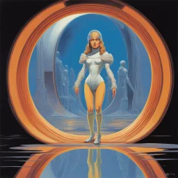 [art by Angus McKie] the reflection in the mirror is not her