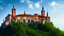 Huge medieval monastery at the top of a hill in northern Italy