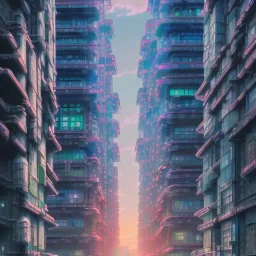 Cyberpunk futuristic Megacity ,Neogothic architecture, uphill Road,detailed facades,detailed painting, 8K resolution,German noir,matte painting,felix kelly,biopunk,trieste