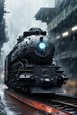 A cybernatic locomotive on rainy day from the parallel universe Noise: 50% Style realistic Strength 6.0