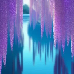 a magical crystal vertical light, pink and blue wisteria , pink vertical, blue lake,sharp, background vertical blue gradient vertical, elegant, highly detailed, artstation, concept art, smooth, sharp focus, illustration, 8k, splash art, wallpaper, key visual