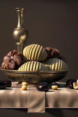 renaissance style still life composite, dish of Raviolis with chocolate, hazelnuts, albahaca, olives, olive oil. moisture, art, natural, ornaments, ceramic, marble, high kitchen, smooth, god rays, unreal engine 5, ray tracing, RTX, lumen lighting, ultra detail, volumetric lighting, 3d.