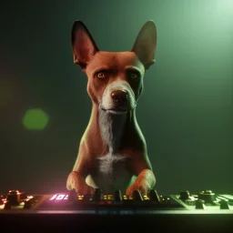 DJ dog, unreal 5, octane render, cinema4d, redshift render, hyper realistic, cenematic, vibrancy, synthwave, retouch, centered, dynamic lighting, dramatic lighting, 4k, highly detailed, attractive beautiful, realistic, epic composition, holographic,