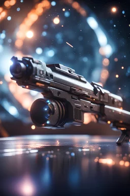 birth gun , in front of space portal dimensional glittering device, bokeh like f/0.8, tilt-shift lens 8k, high detail, smooth render, down-light, unreal engine, prize winning