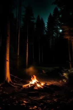 Camping fire in the dark night forest