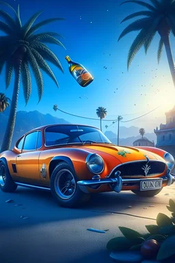 brand campaign for a new drink with orange and chili flavour with Grand Theft Auto V car high resolution