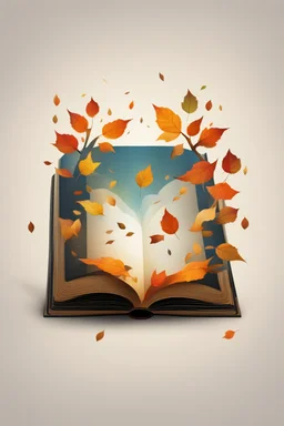 square logo , landscape with leaf fall, flying leaves in the book