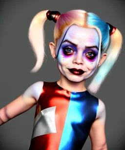 Harley quinn toddler, full body, soft skin, dramatic lighting, hyper realistic