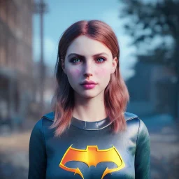 analog style,girl portrait, simmetric eyes, ambient, batgirl make up outfit, ultra realistic photo, unreal engine --aspect ratio 1:1