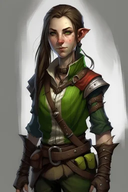 half orc teenage girl wearing rogue clothing, mischevious
