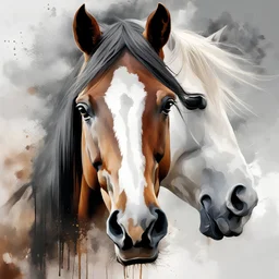 ((best quality)), ((masterpiece)), ((realistic,digital art)), (hyper detailed), Willem Haenraets style portrait of a wild Horse head, rule of thirds, painted by Willem Haenraets, white background with some splatters