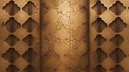 Hyper Realistic Bright-Glowing-Golden-Islamic-architecture-pattern on rustic-brown-rustic wall