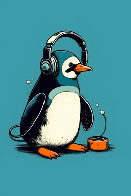 penguin listening to music