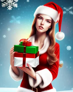 Girl holding gift, Christmas