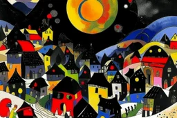 A black village in a shadow realm painted by Wassily Kandinsky