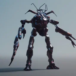 Mecha with metal spider legs his hands are machine guns. Driver is animal